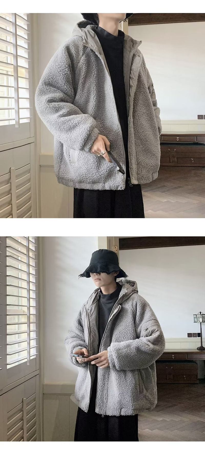 Herretøj Lam fleece jakke mode plus fleece løs_voghion.com