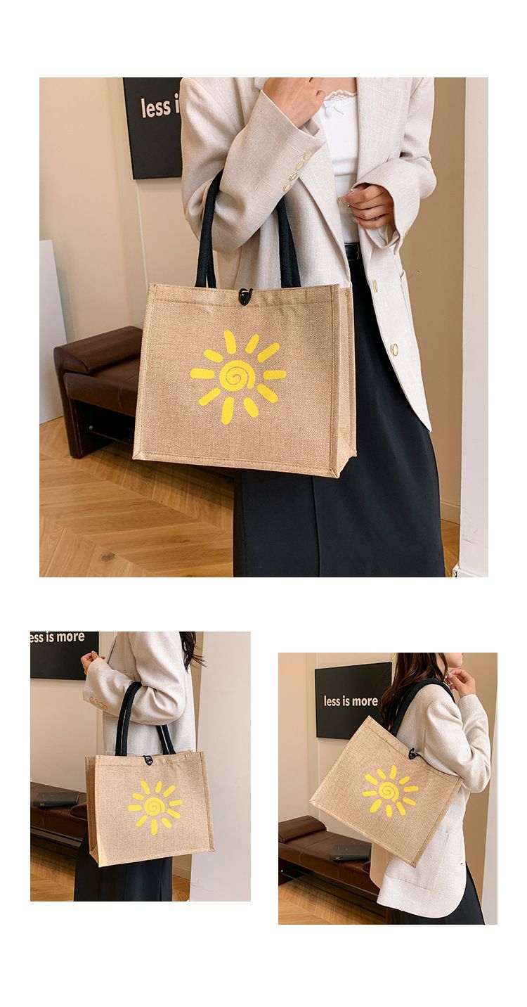 Beach Bag Thickened Large Capacity Linen Underarm Bag Shopping Bag Commuter Tote Bag Premium Casual Hand Bill Shoulder Bag Minimalism_voghion.com