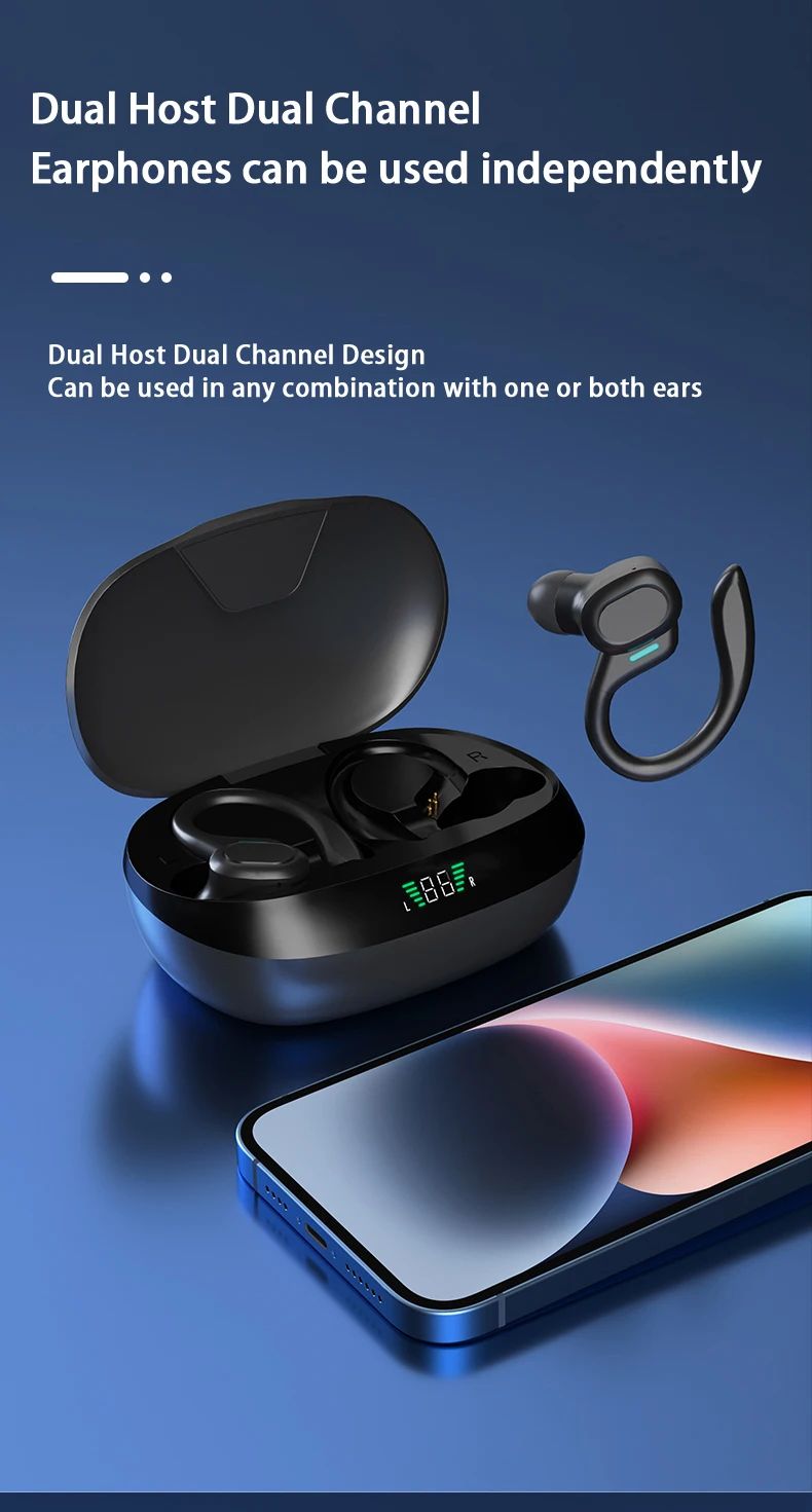Earphones Ture Wireless Earbuds Ear Hook Sports HiFi Stereo Waterproof Headset With Mic TWS Headphone_voghion.com