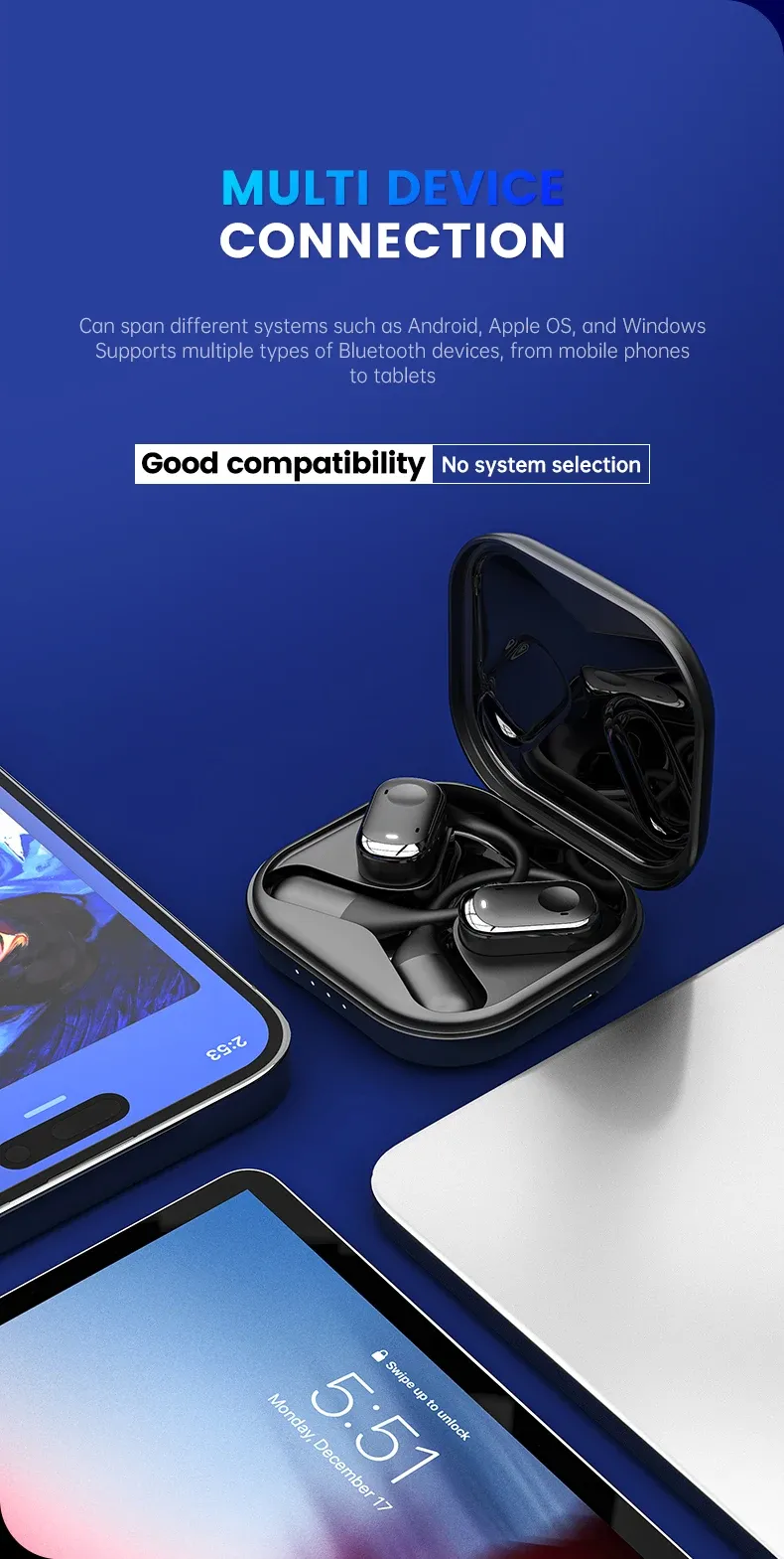 Open Ear Headphones Wireless Bluetooth 5.3 Earbuds With Earhooks Touch Control Clear Talk Deep Bass Driver Sports OWS_voghion.com