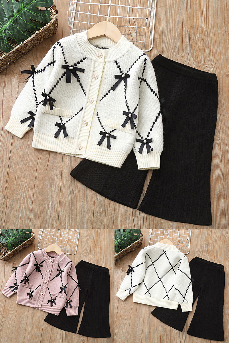 Mädchen-Pullover-Kleid-Set, gestrickt, zweiteilig, Faltenrock, Überzieher für Babys_voghion.com