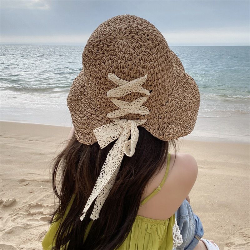 Japanischer Spitzengurt Sommer Strandhut Kinder Reise Urlaub Fee Strohhut Faltbarer Sonnenhut Flut_voghion.com