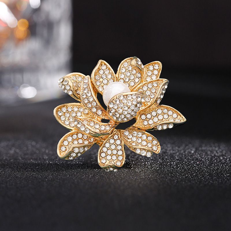 Broche para mulheres, flor de lótus, temperamento elegante, pino de colarinho fixo anti-exposição, acessórios de vestuário, joias de alfinetes_voghion.com