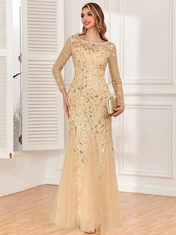 2023 heißer Verkauf Meerjungfrau Abendkleider Oansatz Volle Hülse Tüll Stickerei Lange Party Kleid Elegante Formale Kleid_voghion.com