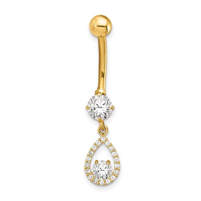 14K 14 Gauge CZ Teardrop Dangle Belly Ring_voghion.com