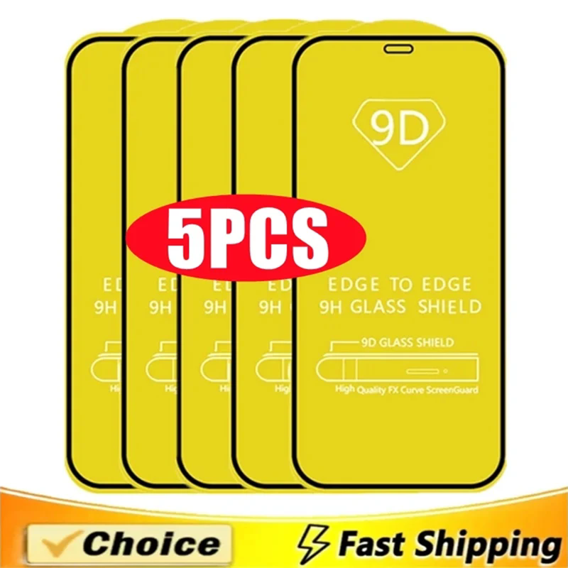 5Pcs 9D Protective 14 11 12 13 15 16 Pro Max Mini 7 Plus Screen Protector For IPhone XS MAX X XR Tempered Glass_voghion.com