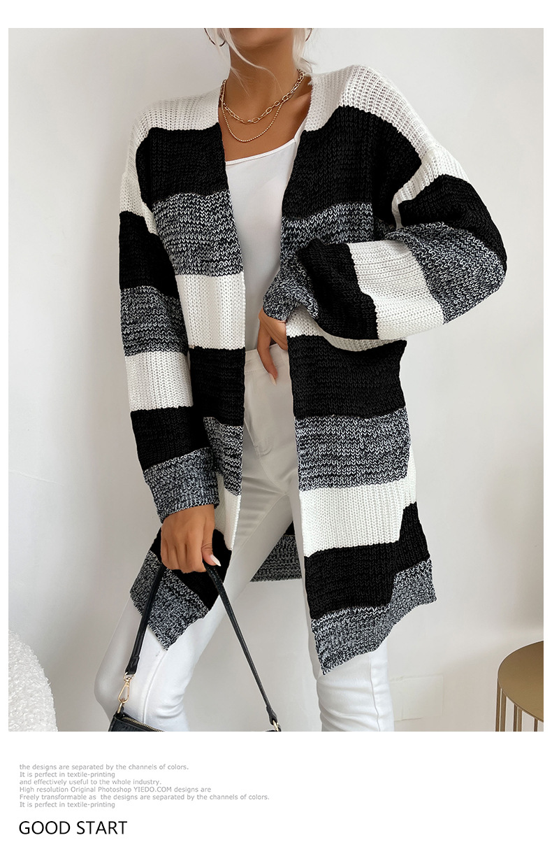Πλεκτό πουλόβερ με ριγέ ζακέτα Design Feel_voghion.com