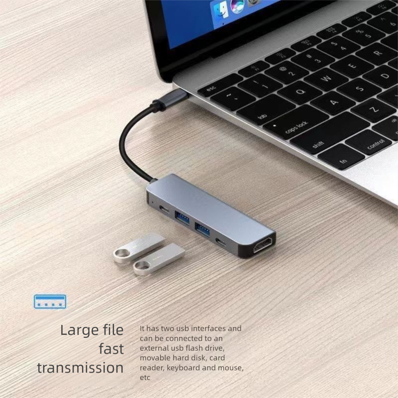 Cep Telefonları, Bilgisayarlar, Dizüstü Bilgisayarlar için Type-C Yerleştirme İstasyonu - HDMI, 5'i 1 Arada USB 3.0 Bölünmüş Ekran Monitör Hub'ı_voghion.com