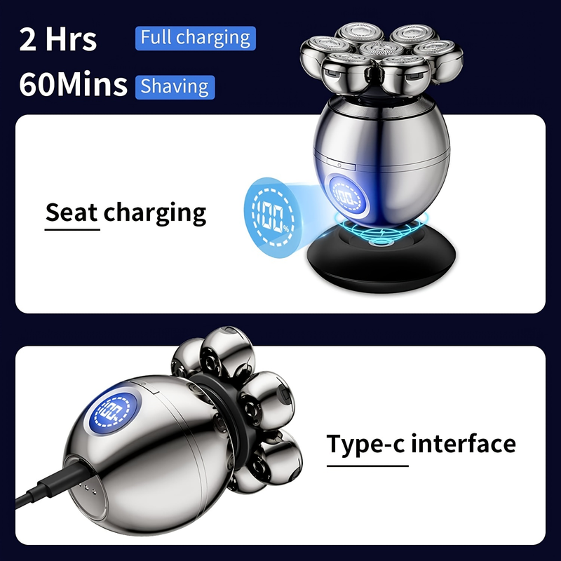 5-in-1-Masterkit zur Glatzenpflege – Elektrorasierer mit Rotationsklingen, Haarschneider, Nasenhaartrimmer, Bürste und Massagegerät – kabellos_voghion.com