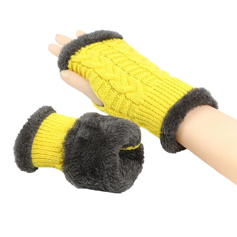 Unisex-Handschuhe aus dicker Wolle, kurzer Handgelenkschutz für Fingerspitzen, flauschige kurze Handschuhe, gestrickte Ärmel aus Acryl und Fleecehandschuhe_voghion.com