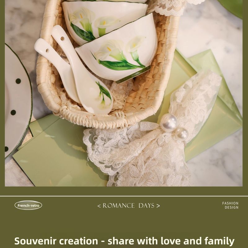 French Calla Lily Tableware Set Home Light Luxury High-end Ceramic Bowl Plate Box New Wedding Gift_voghion.com