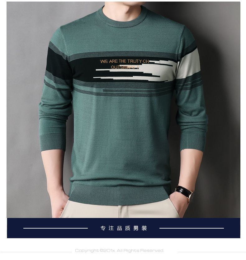 Herren Herbst und Winter Neue Mode Wollpullover Warm Rundhals Langarm Farblich Passend_voghion.com