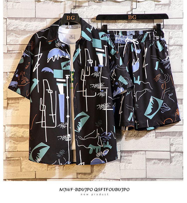 Man's Summer New Large Size Printed Kortärmad Shirt Suit Beach Pants Sets_voghion.com