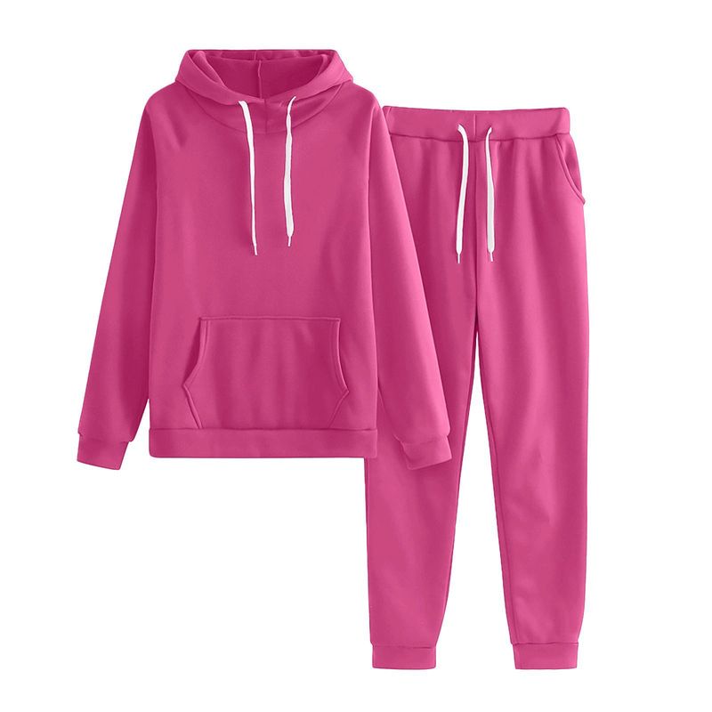 2025 Korean Style New Solid Color Plus Size Long Sleeve Hooded Sweatshirt For Women Casual Loose Two-Piece Set_voghion.com