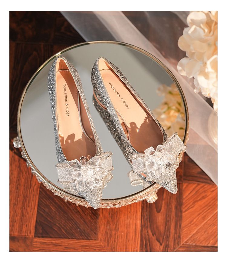 3333D-009 Scarpe da donna con tacco basso, punta a punta, glitterate, eleganti e comode, per feste di nozze_voghion.com