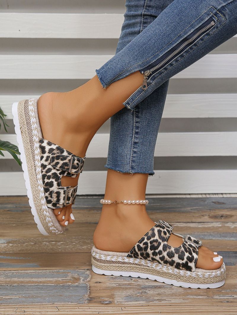 Dammeschuhe Grouss Gréisst Gürtelschnalle Pantoffelen fir dobaussen am Summer Retro Déckt Ënner Seel Faul Casual Sandalen_voghion.com