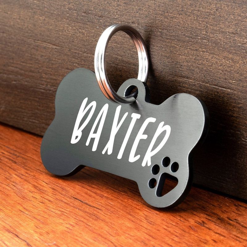 Etiqueta de identificação personalizada para cachorro preta/prateada_voghion.com
