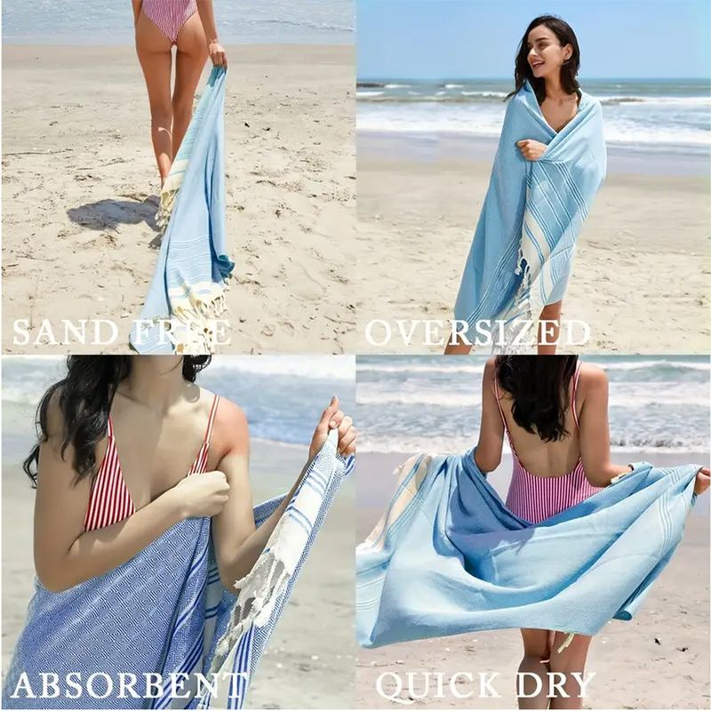 Diamond Checkered Non Sand Turkish Beach Towel Cotton Tassel Bath Towel Turkish Towel Beach Sunscreen Shawl_voghion.com