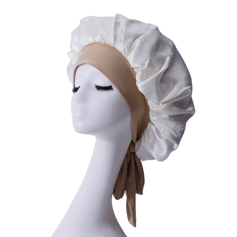 Cuffia da doccia in raso a doppio strato - Tesa larga 36 cm con nastro decorativo e design bicolore per la protezione dei capelli_voghion.com