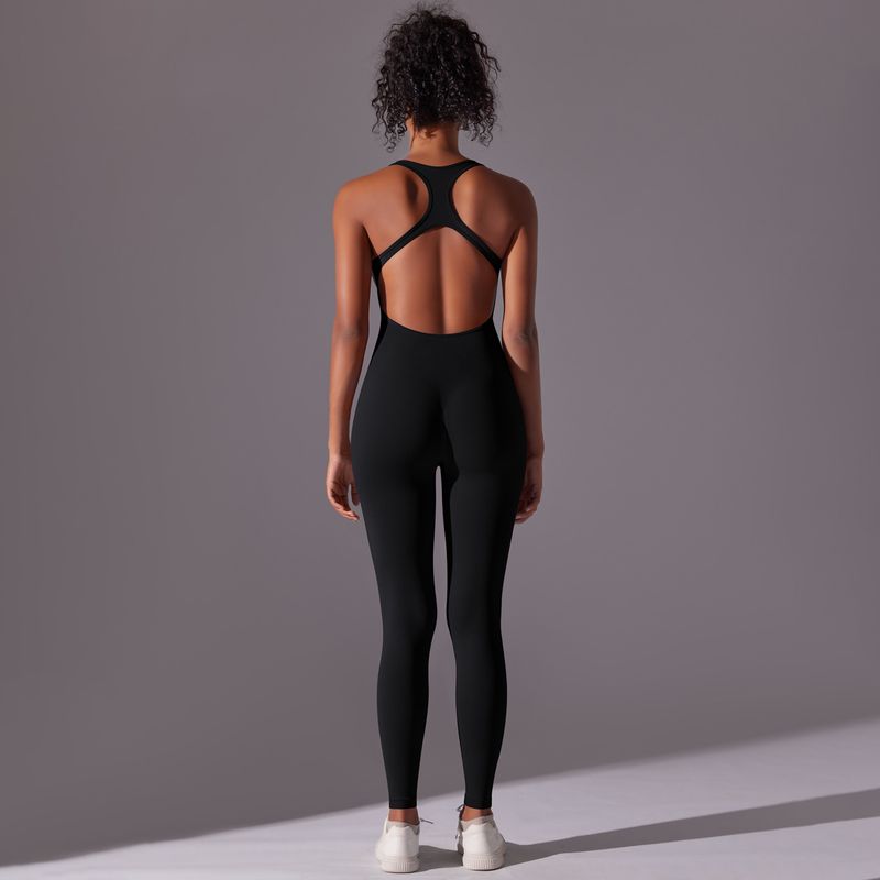 Tight solid color one-piece with hollowed out back, sexy yoga suit, seamless and breathable jumpsuit_voghion.com