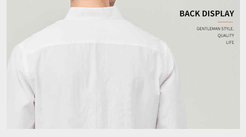 Abbigliamento Uomo Camicia Camicia Henry in cotone da uomo Camicia in lino con collo alto Camicia a maniche lunghe da uomo_voghion.com