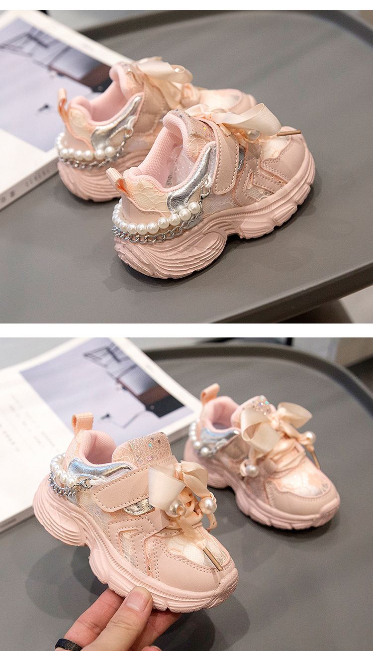 Chaussures de sport pour mère et enfant, en dentelle perlée, maille et chaîne, chaussures décontractées élégantes pour petite fille_voghion.com