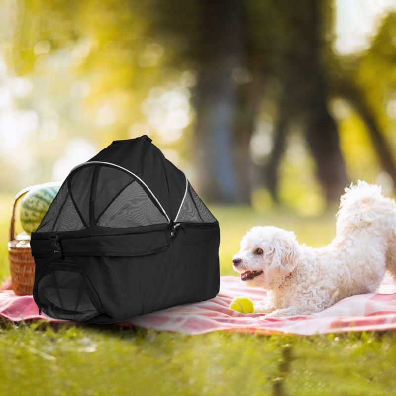4 Wheels Pet Stroller Foldable Carrier Strolling Cart Travel Jogger Pet Stroller with Removable Liner Storage Basket for Dog Cat_voghion.com