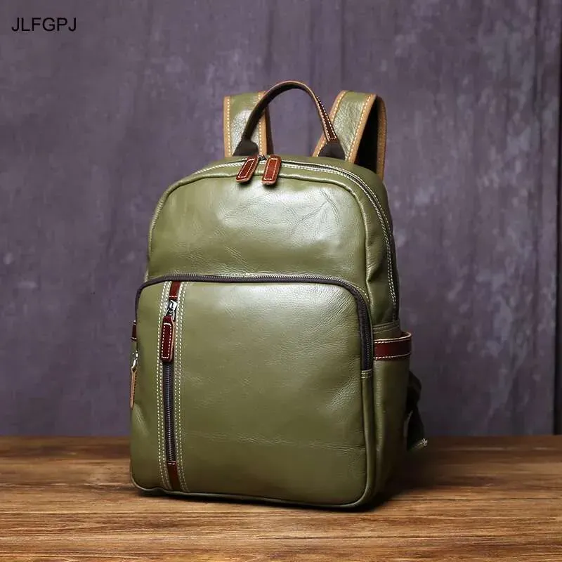 Zaino da uomo, zaino da college in vera pelle, borsa casual in pelle di vacchetta, moda semplice_voghion.com