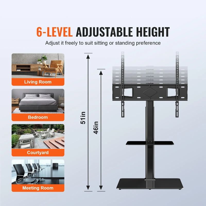 Stand Stand Base With Inch TV Height Tall Swivel Stand Mount Glass To For TV Portable Tempered F TV 65 TVs Adjustable Floor 32_voghion.com