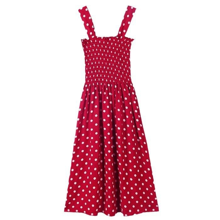 Red Inner Layer Camisole For Women 2025 Summer Mid-Length Polka Dot Off-Shoulder Slimming Strap Base Dress_voghion.com