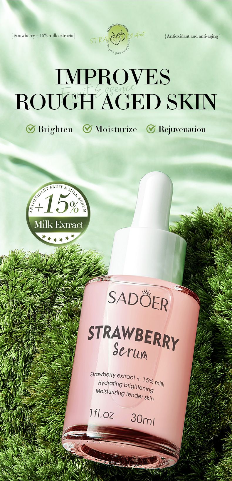 SADOER Strawberry Fruit Milk Serum 30ml Moisturizing And Smooth Skin Tender Brightening Moisturizing And Hydrating Serum_voghion.com