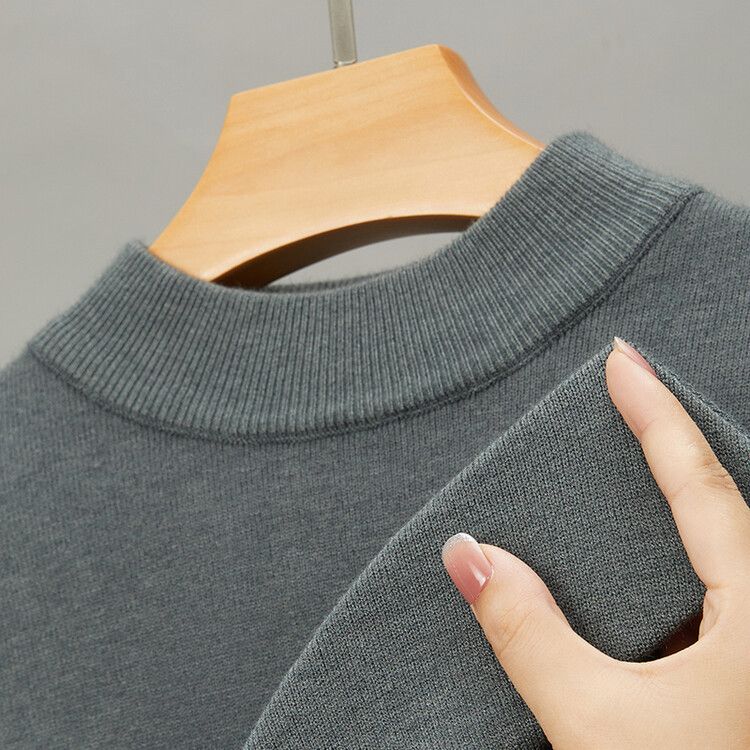 Herrenbekleidung Live-Übertragung Halbrollkragen Langarm-Strickpullover Herren Herbst und Winter Neues einfarbiges warmes Unterhemd Herren_voghion.com