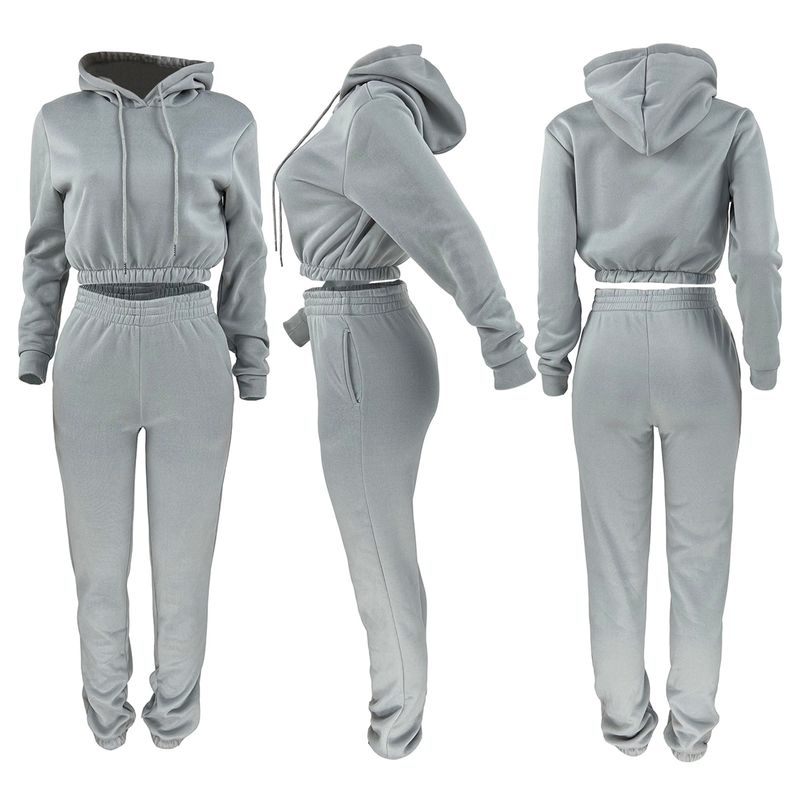 Damen-Fleece-Sport-Freizeitanzug, Kapuzenpullover, Jogginghose, zweiteiliges Set_voghion.com
