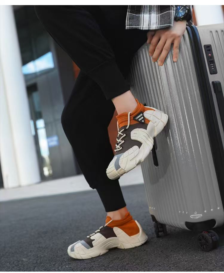Men's New Thick-Soled Lightweight Sock Mouth Casual Shoes Youth Fashion Color-Block Sneakers_voghion.com