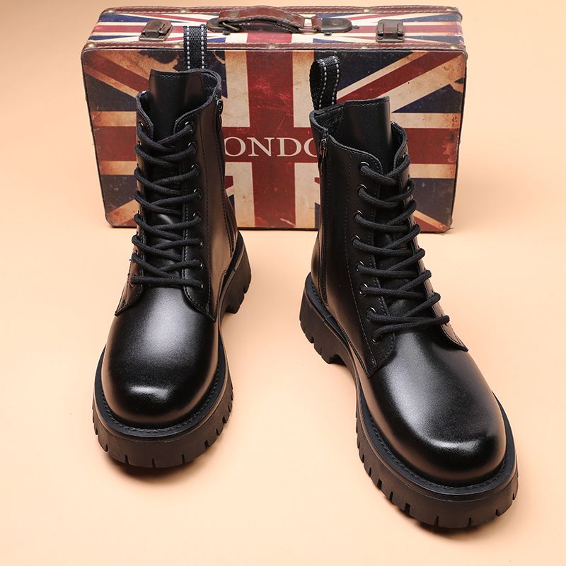 Martin Boots Herren Low-Top Retro Style Leder Dickbesohlte Erhöhung Lokomotive Werkzeug Kurze Stiefel_voghion.com