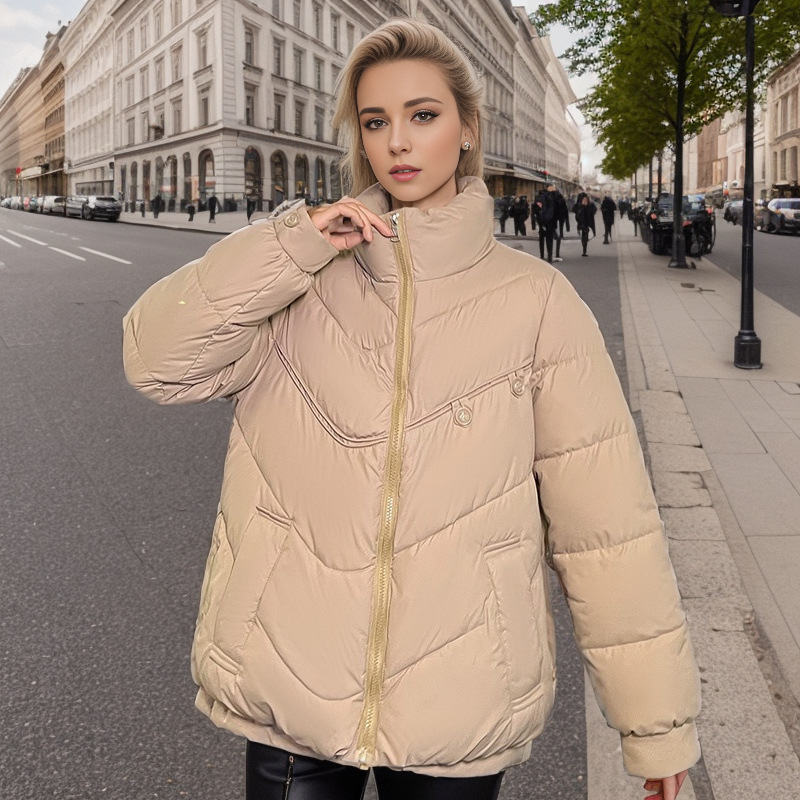 Women's short Warm jacket jacket women's winter new stand-up collar loose with a bun coat_voghion.com