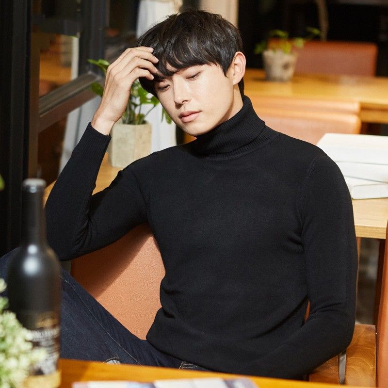 Herbst Winter Neue Einfarbig Rollkragen Männer Koreanischen Stil Trendy Halb Gestrickte Wolle Pullover Innere Schicht Basis Hemd_voghion.com
