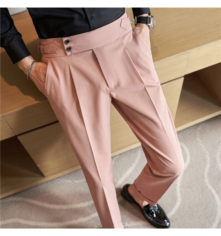 Nuovi prodotti autunnali Pantaloni casual Napoli da uomo Tessuto elastico strutturato Pantaloni casual a vita alta da uomo alla moda_voghion.com