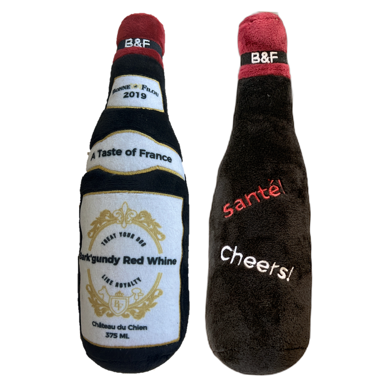 Wine Bottle Squeaky Dog Plush Toy (Bark'gundy Red Whine)_voghion.com