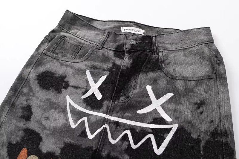 Roupas masculinas estilo high street escuro com estampa de grafite e desenho animado, jeans estilo papai, calças masculinas da moda hip hop com caimento solto_voghion.com