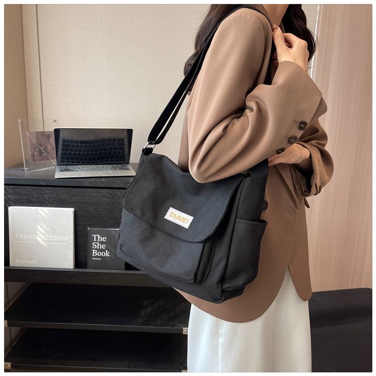Canvas Solid Color Messenger Premium Sense Commuter Single Shoulder Crossbody Bag_voghion.com