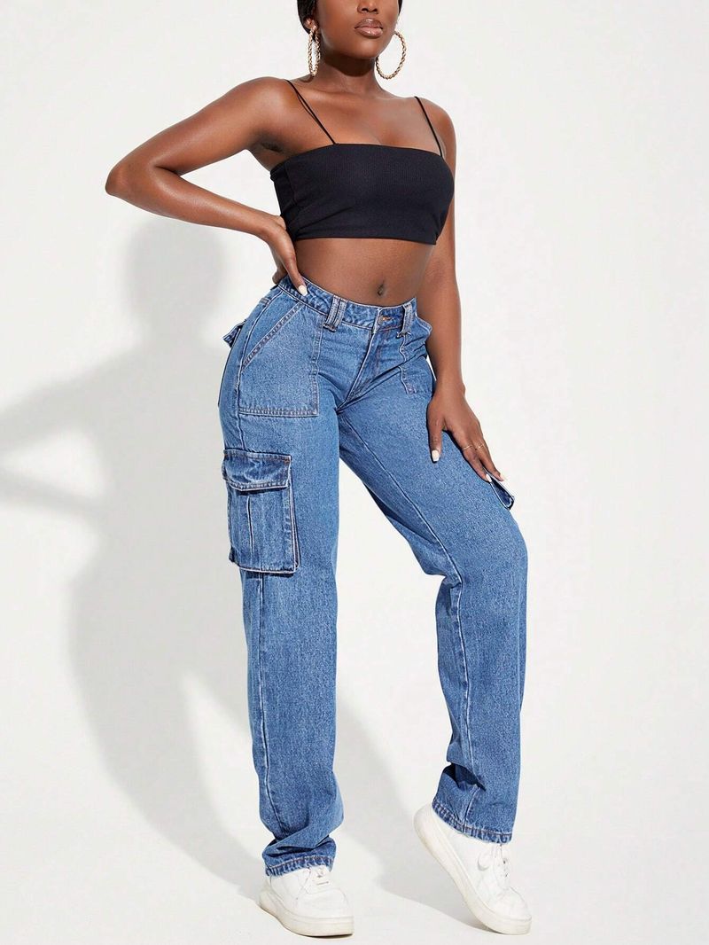 2025 nouveau commerce extérieur transfrontalier américain rétro taille moyenne multi-poches jeans de travail pour femmes pantalons droits décontractés_voghion.com