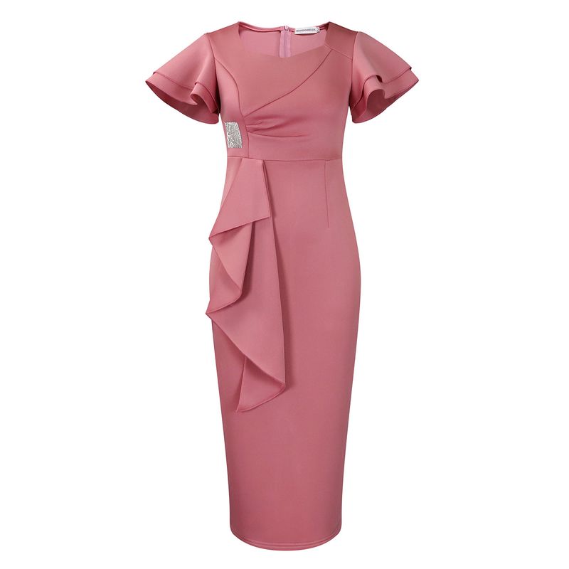 Women's Clothing fashion temperament elegant ruffled solid color hip wrapped _voghion.com