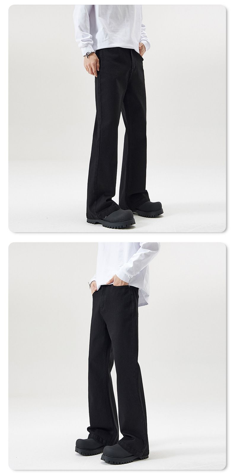 Meeste sügis- ja talveriided, mustad elastsed matšeeteta laienevad teksad, meeste kitsad ja pikad püksid, bootcut-lõikega, pikad püksid_voghion.com