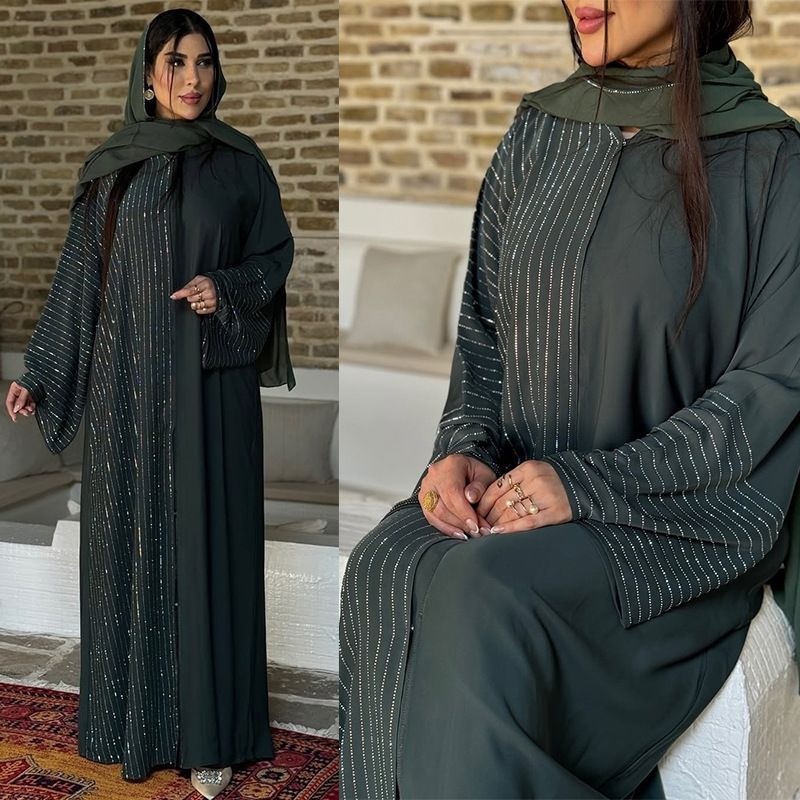 MQ186 Bescheidene lange Robe, modisch, lockere muslimische Strickjacke für Damen, versteckter Knopf, Übergröße_voghion.com
