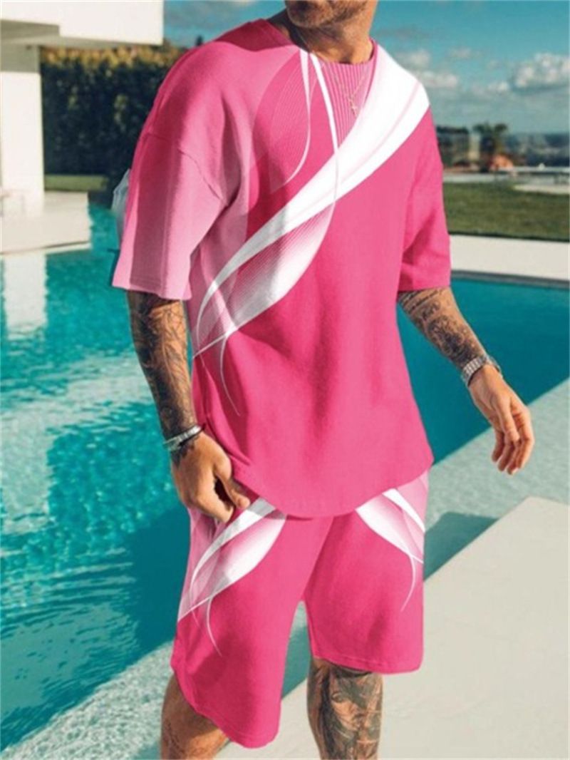 2023 Summer Mesh Set for Men's Trendy Casual Beach Style 3D Digital Printed T-shirt and Shorts_voghion.com