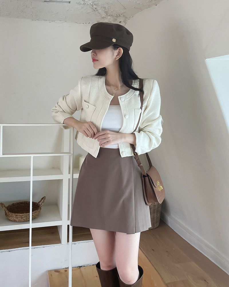 Korean Chic2024 Spring and Autumn French Round Neck Single breasted Coarse Spinning Small Fragrant Style Short Jacket_voghion.com