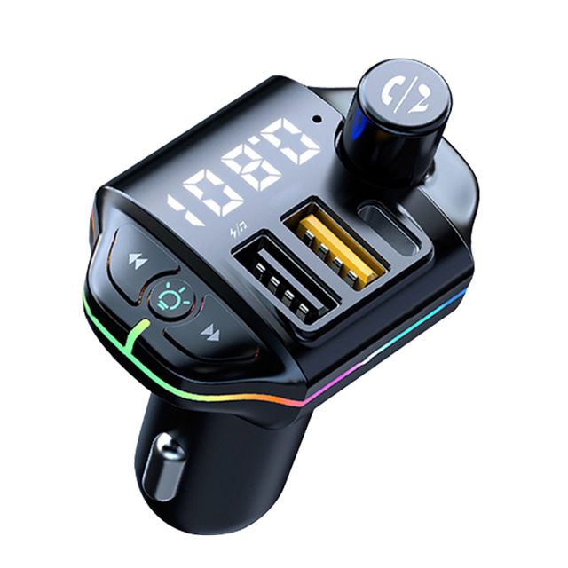 Auto Bluetooth 5.0 FM-Transmitter Dual USB Typ-C Ladegerät Drahtloser Freisprech-Audioempfänger MP3-Player Atmosphärenlichtadapter_voghion.com