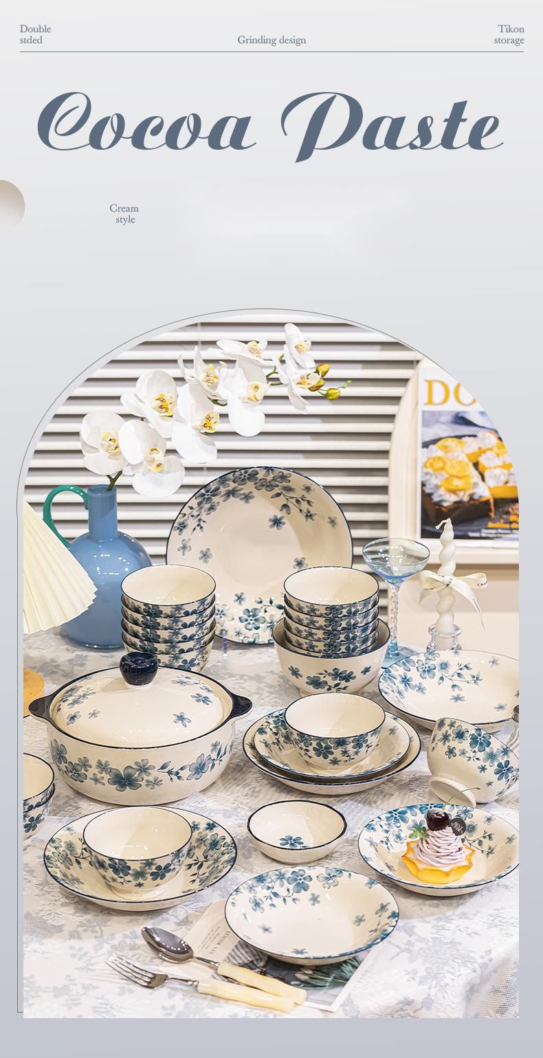 Household Floral Blue White Set Light Luxury High-Value Kitchenware Single Optional Bowl And Plate_voghion.com