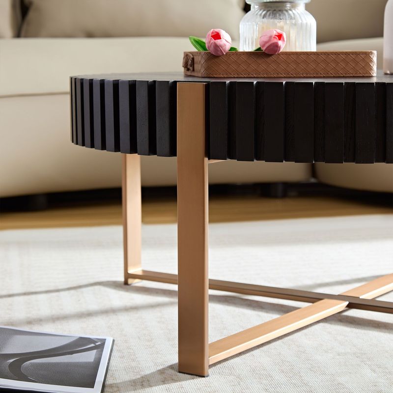 Modern Handcraft Drum Coffee Table 31.5 Inch Round Coffee Table For Living Room,Small Coffee Table With Sturdy Pedestal_voghion.com